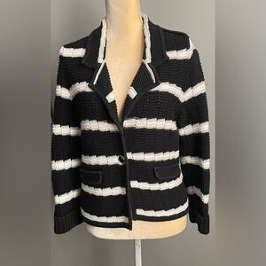 WHITE HOUSE BLACK
MARKET Sweater M Black White Silver Stripe Cotton